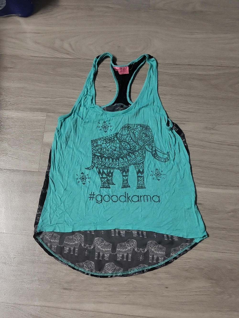 #goodkarma Teal Racerback Tank with Elephant Print